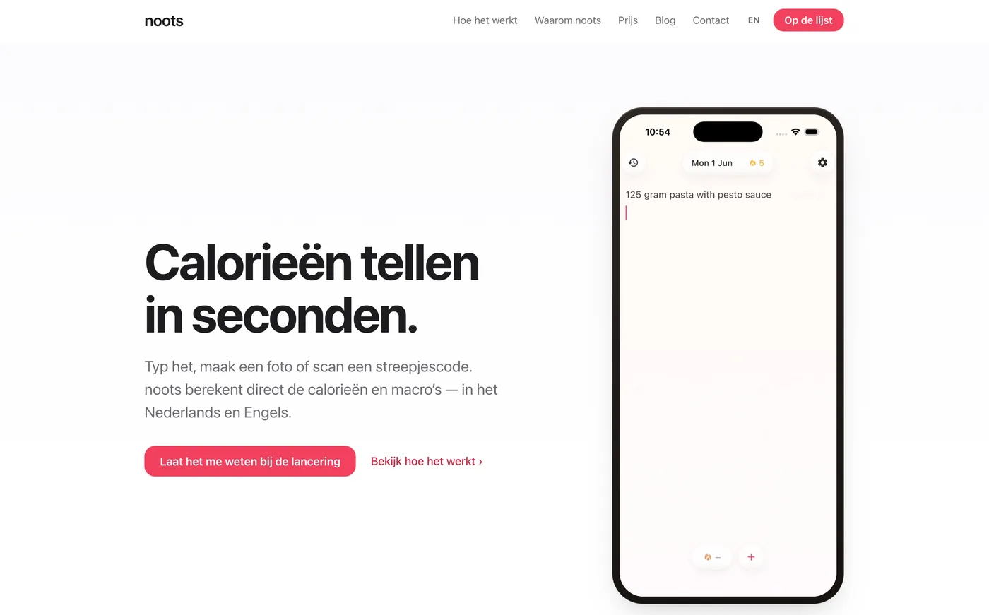 Noots webdashboard met voedingsanalyse en dagoverzicht